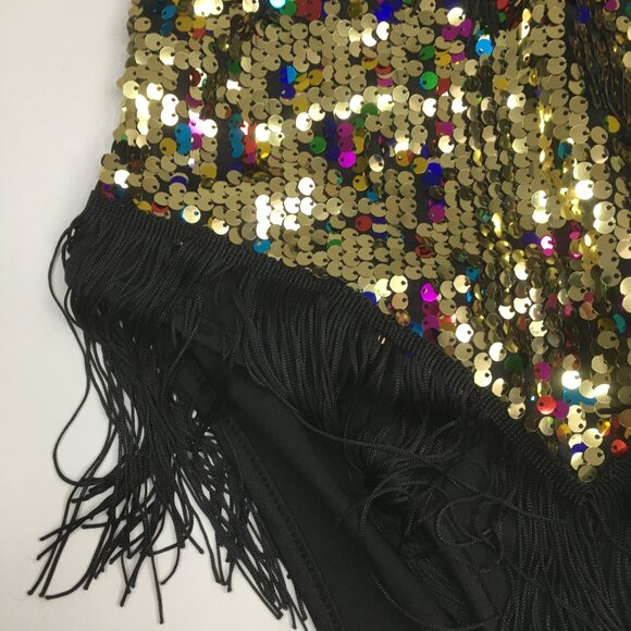 Black MultiColor Sequin Embellished Fringe Dancewear One Piece Costume Romper - Picture 7 of 12